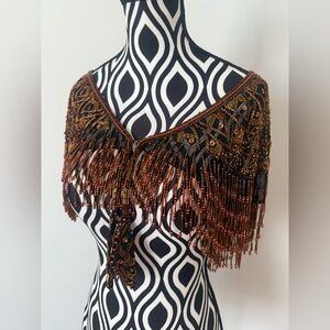 Gorgeous Vintage 70s 80s Sequin & Beaded Art Deco Shawl Capelet Rose Gold Bronze